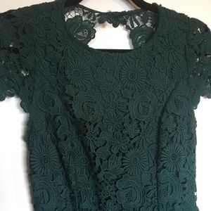Lulus Forest green lace top maxi dress open back